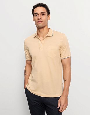 Поло мужское Olymp, бежевое с полосками на воротнике | купить в интернет-магазине Olymp-Men