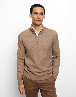 Свитер бежевый хлопковый с воротником на молнии Olymp | купить в интернет-магазине Olymp-Men