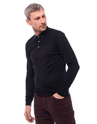 Поло чёрное мужское Gratude с длинным рукавом, шерсть с шёлком | купить в интернет-магазине Olymp-Men