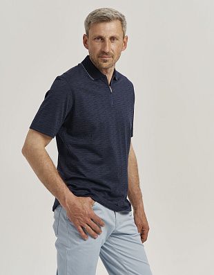 Поло мужское синее на молнии Gratude хлопок с шёлком | купить в интернет-магазине Olymp-Men