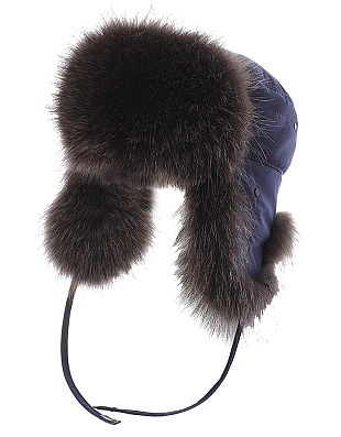 Шапка-ушанка синяя Tesoro, плащевка, мех енота | купить в интернет-магазине Olymp-Men