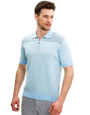 Поло мужское голубое на молнии Gratude | купить в интернет-магазине Olymp-Men