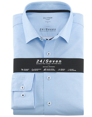 Трикотажная голубая рубашка OLYMP 24/7, modern fit | купить в интернет-магазине Olymp-Men
