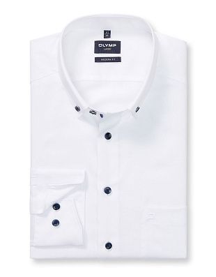 Рубашка с синими пуговицами OLYMP Luxor, modern fit на высокий рост | купить в интернет-магазине Olymp-Men