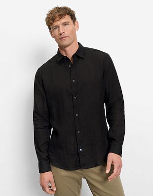 Рубашка чёрная льняная с длинным рукавом Olymp, body fit | купить в интернет-магазине Olymp-Men