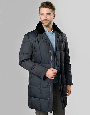 Куртка мужская чёрная Bazioni утепленная с меховым воротником | купить в интернет-магазине Olymp-Men