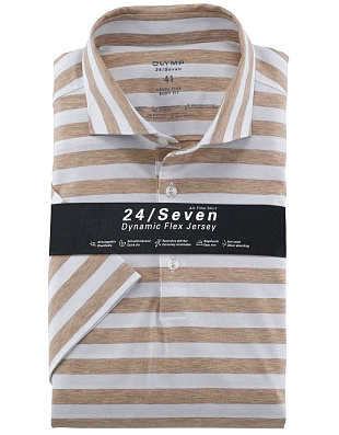 Рубашка-поло трикотажная в бежевую полоску Olymp, body fit