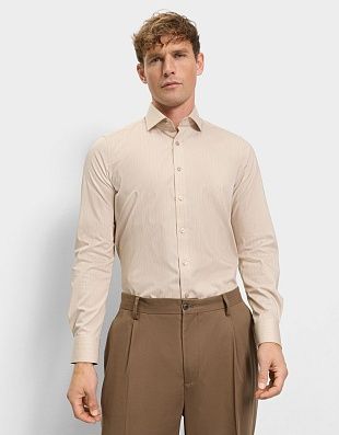 Рубашка бежевая в белую полоску OLYMP, боди фит | купить в интернет-магазине Olymp-Men