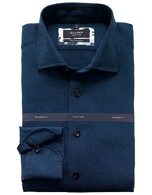 Рубашка льняная синяя мужская Signature