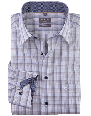 Рубашка мужская в коричневую клетку OLYMP Luxor, прямой крой | купить в интернет-магазине Olymp-Men