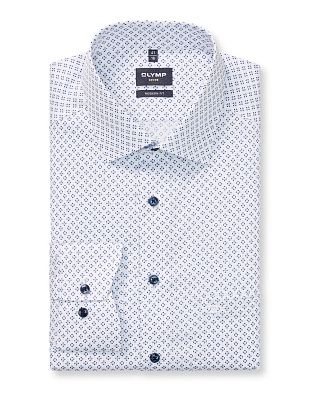 Рубашка белая с синим рисунком OLYMP Luxor, modern fit, на рост до 176 | купить в интернет-магазине Olymp-Men