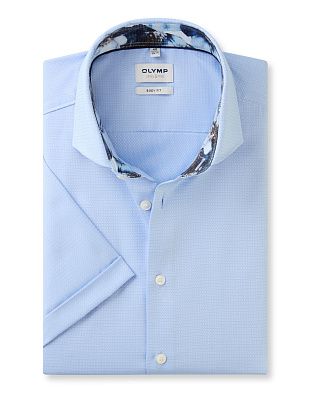 Рубашка мужская голубая с коротким рукавом OLYMP, body fit