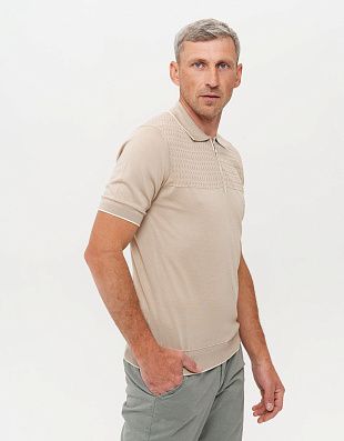Поло мужское вязаное бежевое на молнии Gtatude | купить в интернет-магазине Olymp-Men