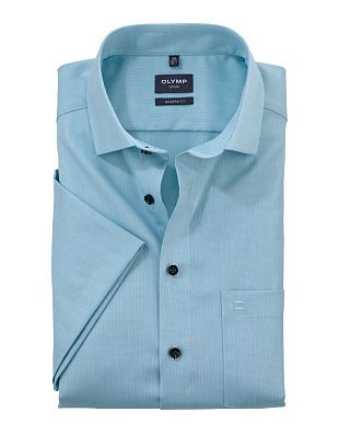 Рубашка мужская бирюзовая с коротким рукавом OLYMP Luxor, modern fit