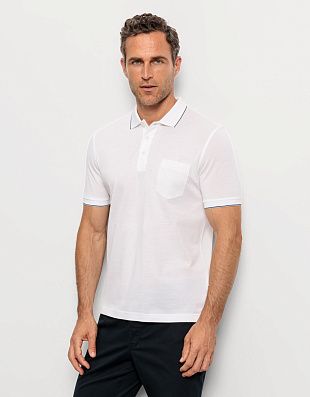 Поло мужское Olymp, белое с синей полосой на воротнике | купить в интернет-магазине Olymp-Men