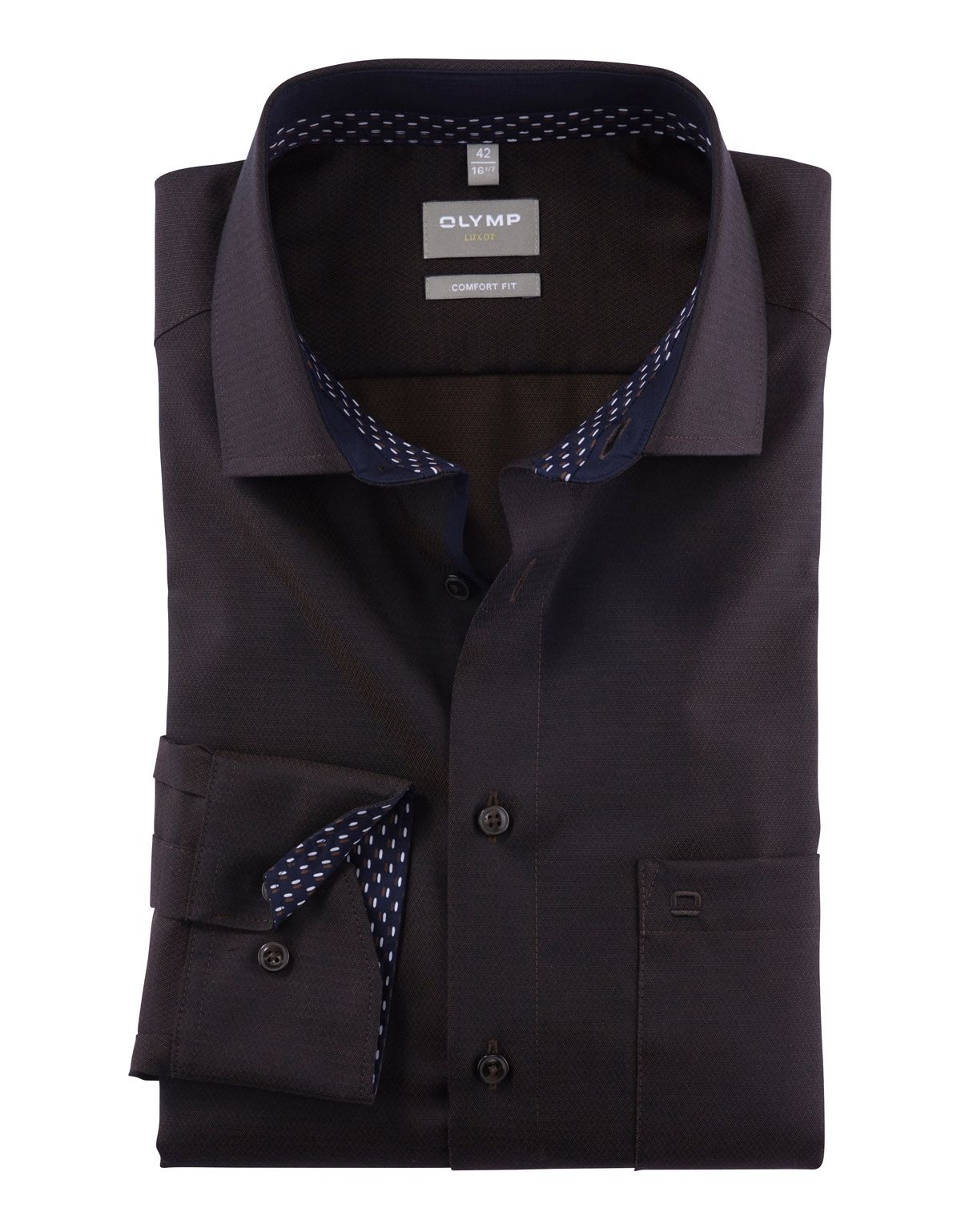 Рубашка деловая мужская OLYMP Luxor, прямой крой, фактурная ткань[КОРИЧНЕВЫЙ]