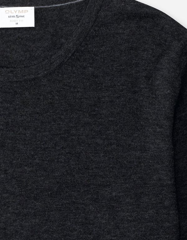 Джемпер темно-серый с круглым вырезом, body fit | интернет-магазин Olymp-Men